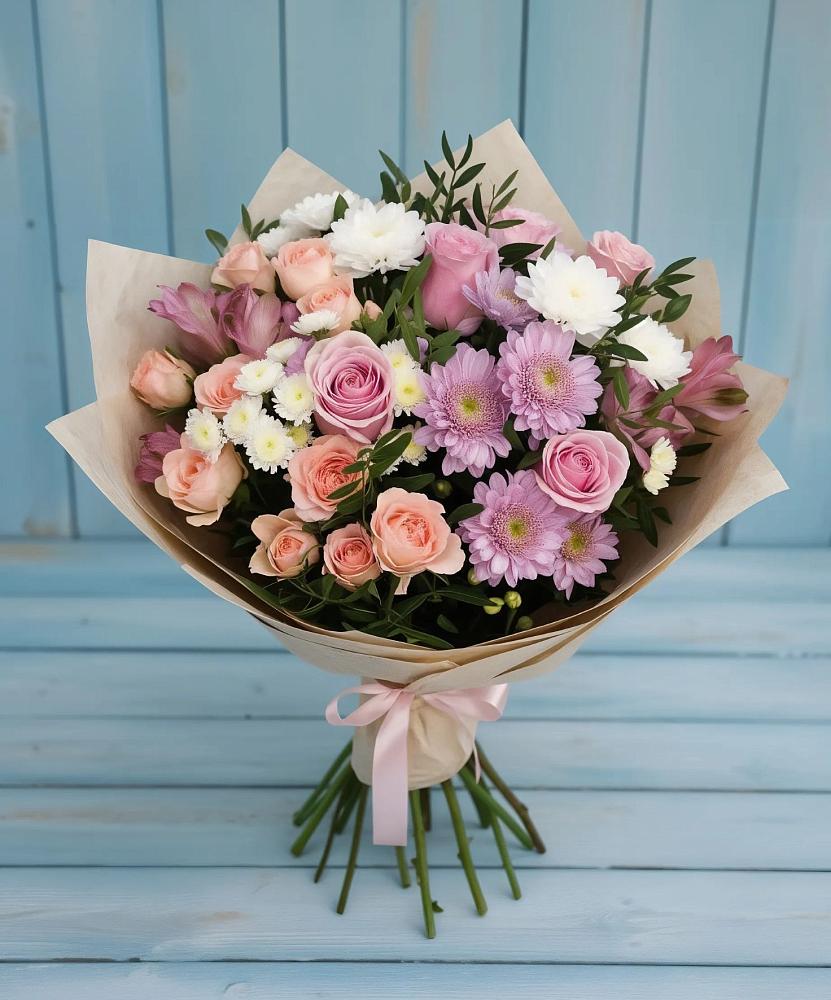 Букет цветов из: Хризантемы, Розы и Альстромерии в Озинках