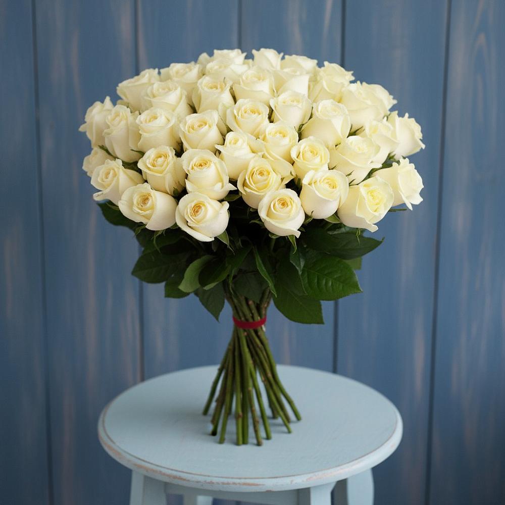 Букет 51 Белая роза Эдлесс Лав в Озинках