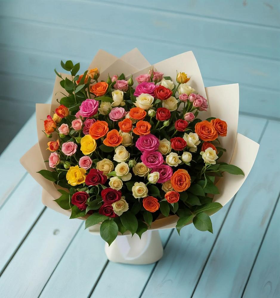 Букет Микс из разноцветных кустовых роз в Озинках
