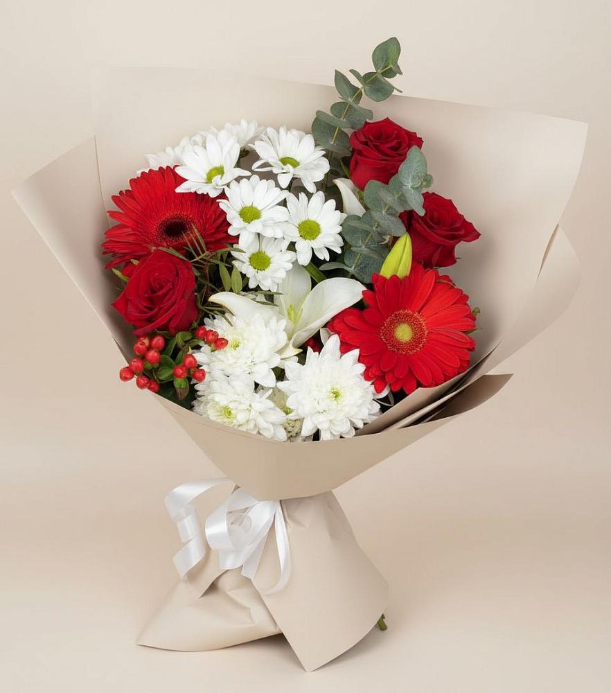 Букет цветов из: Розы, Хризантемы, Герберы и Лилии в Озинках