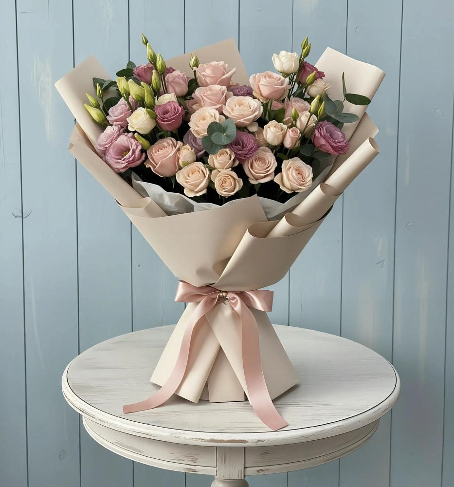 Букет цветов из: Розы и Лизиантусы в Озинках